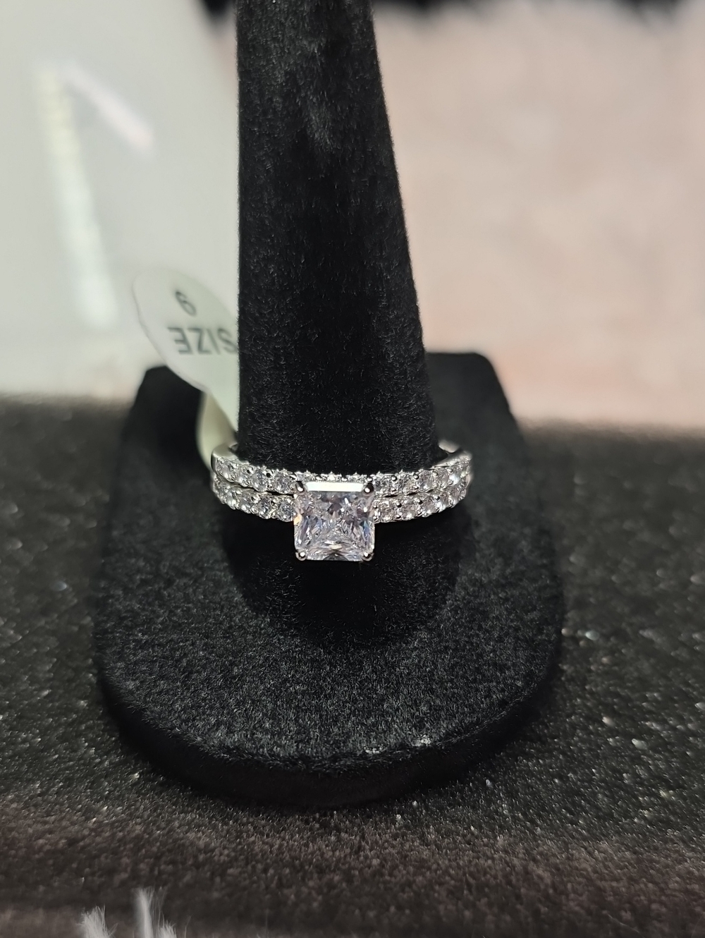 Sterling Silver Princess-Cut Spinel  Engagement Ring with Pavé Band - Silver